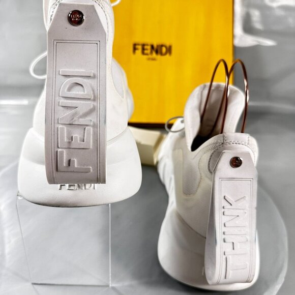 Fendi Vocabulary Technical Sneakers Mesh Knit High Top Shoes White Men Size 10 - Picture 4 of 16